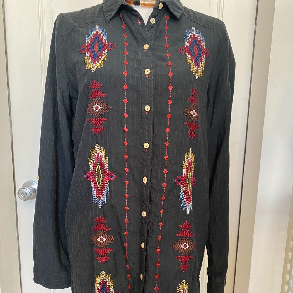 Johnny Was Long Sleeve Button Up Tunic/Shirt Dress